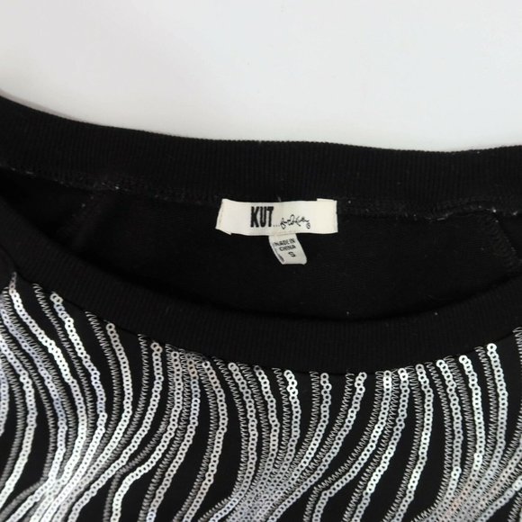 4/$25 KUT FROM THE KLOTH Size S Black Silver Sequin Crewneck Pullover Sweatshirt - Picture 4 of 4